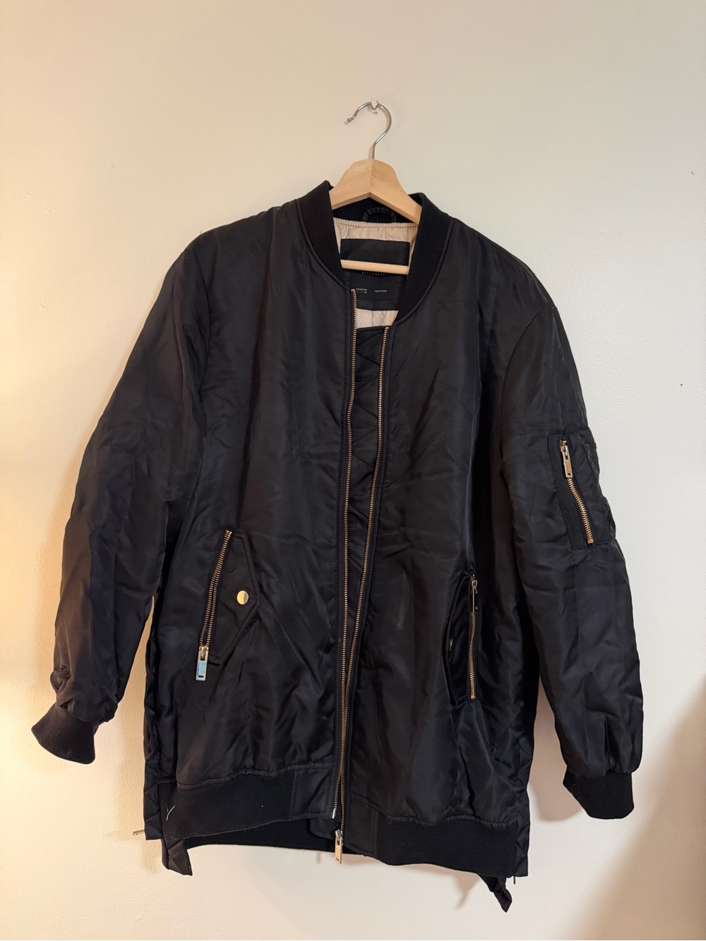 Zara Basic Black Longline Oversized Bomber
